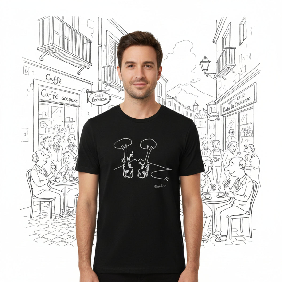 T-shirt homme en coton avec une phrase de Luciano De Crescenzo, philosophie napolitaine.