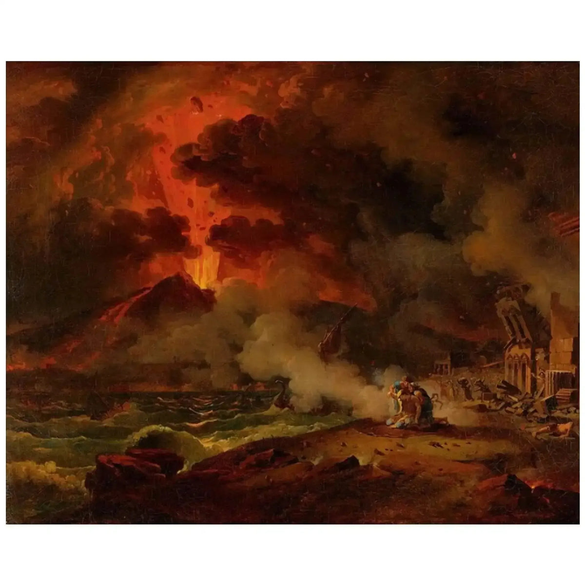 Canvas "Eruption of Vesuvius", work by Pierre Henri de Valenciennes (1750-1819)