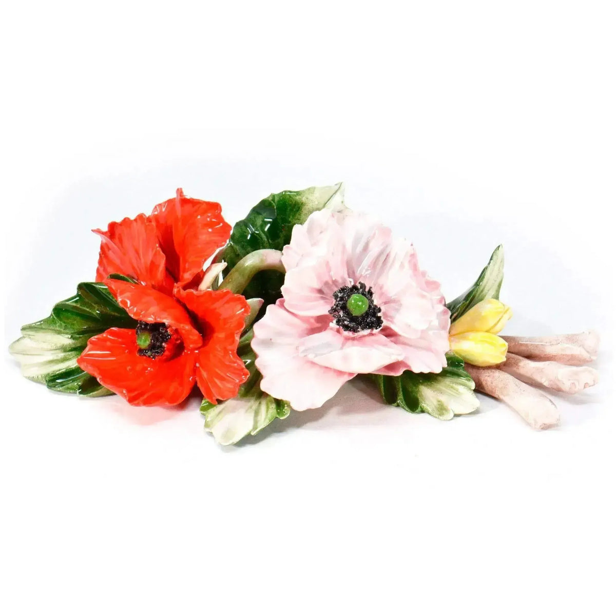 Poppy branch in Capodimonte porcelain