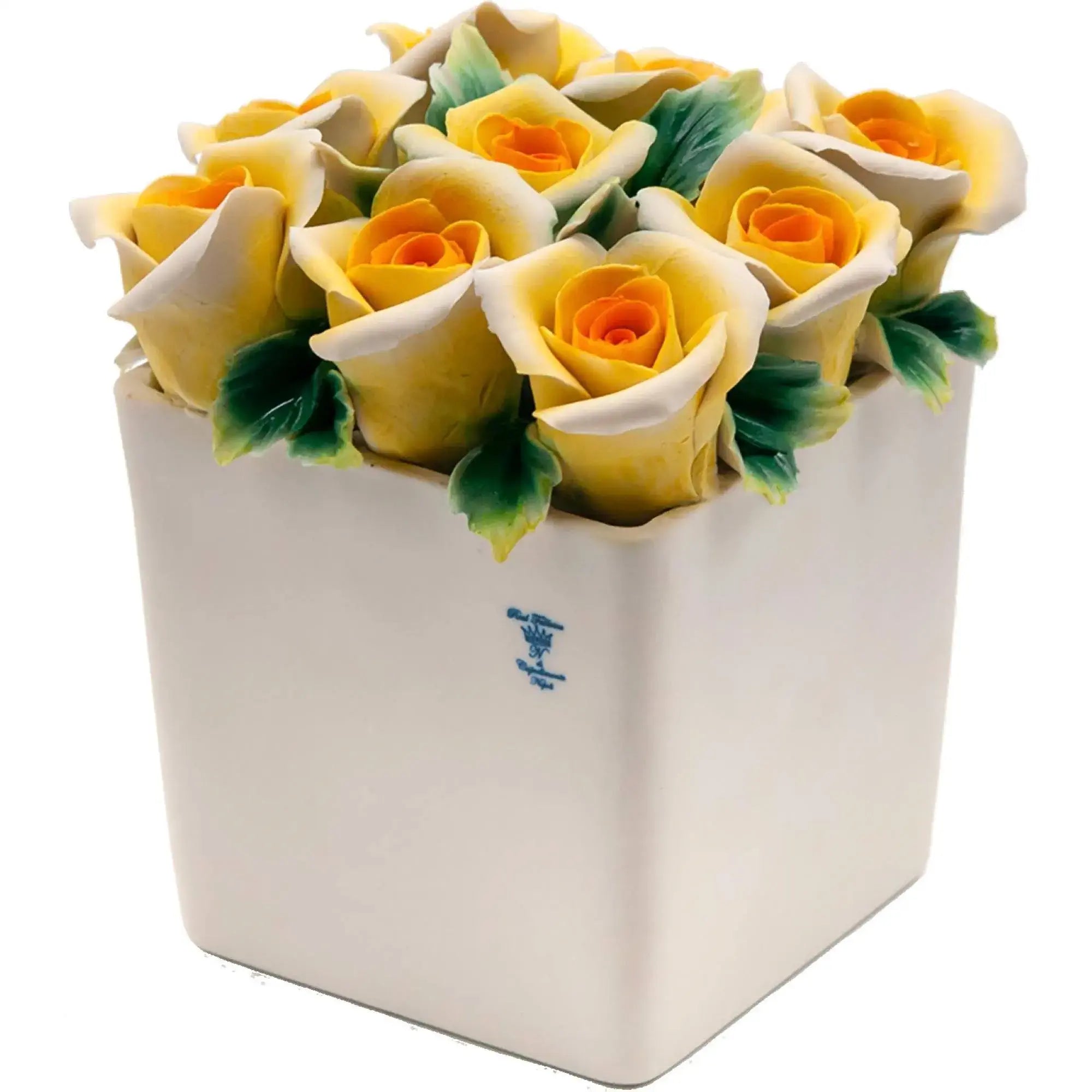 Vase with hand-painted yellow roses, in Capodimonte porcelain