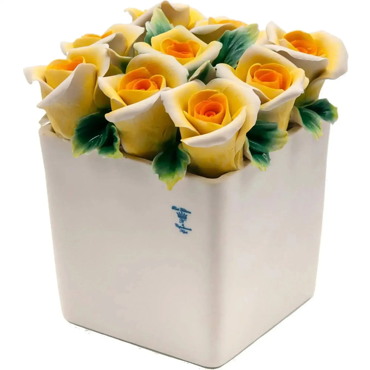 Vase avec roses jaunes peintes à la main, en porcelaine de Capodimonte