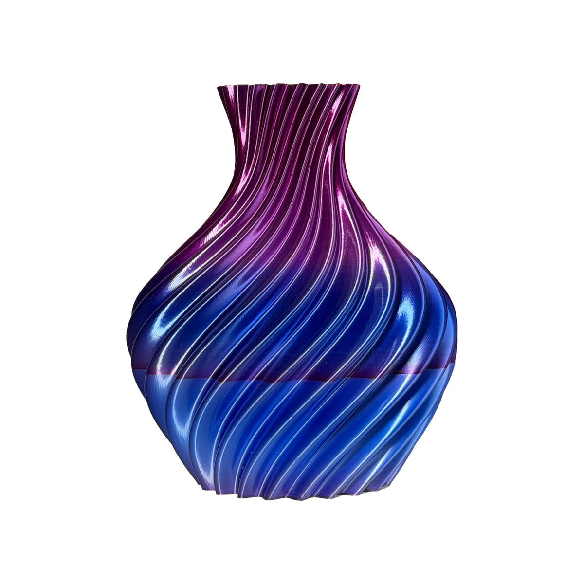 Bulbous blue/purple vase on light background
