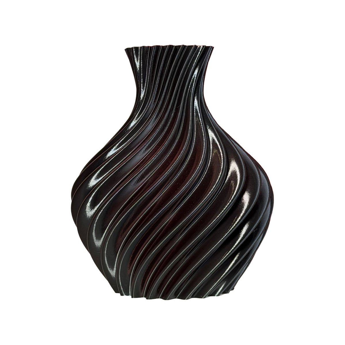 Bulbous red/black vase on light background