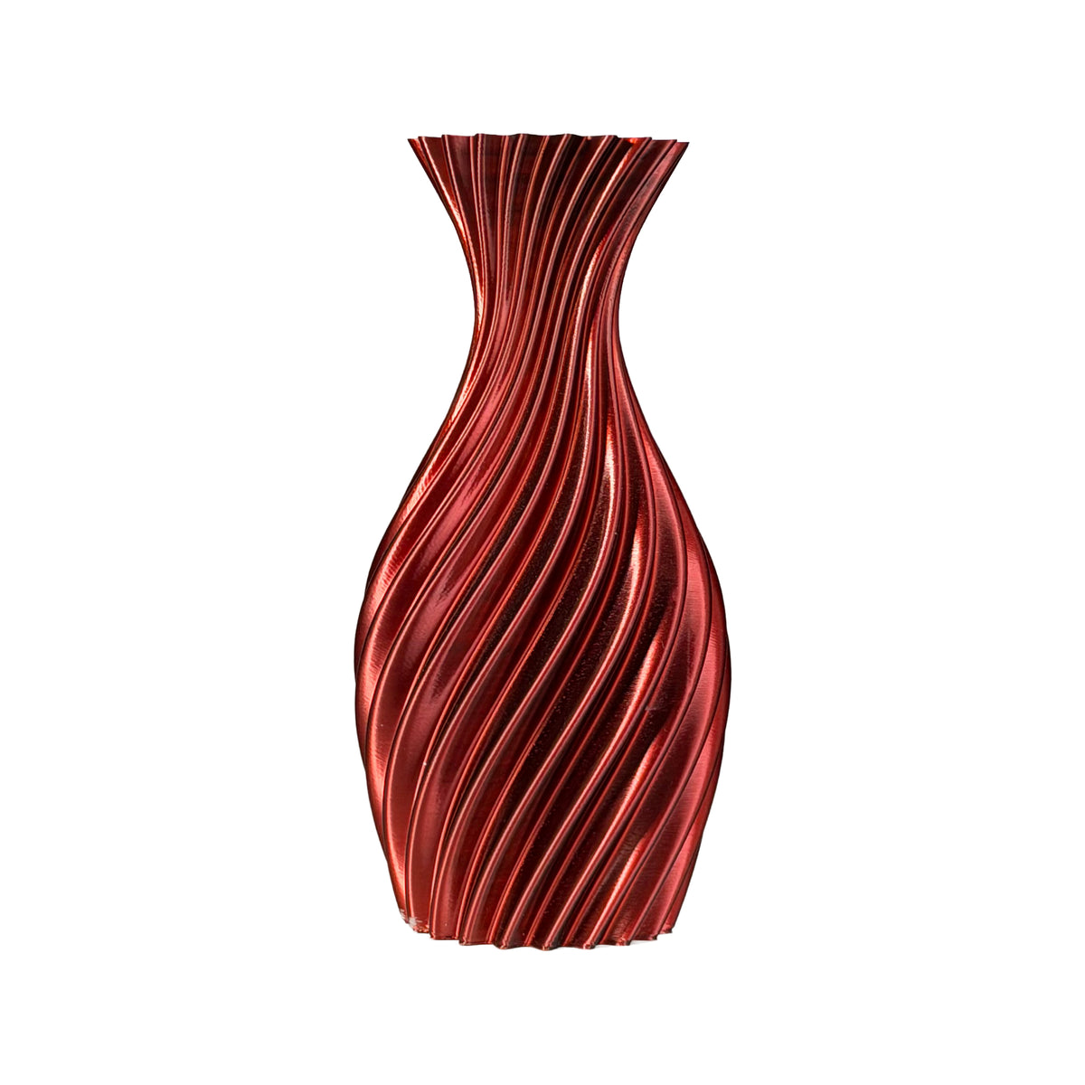 Narrow red/black vase on light background