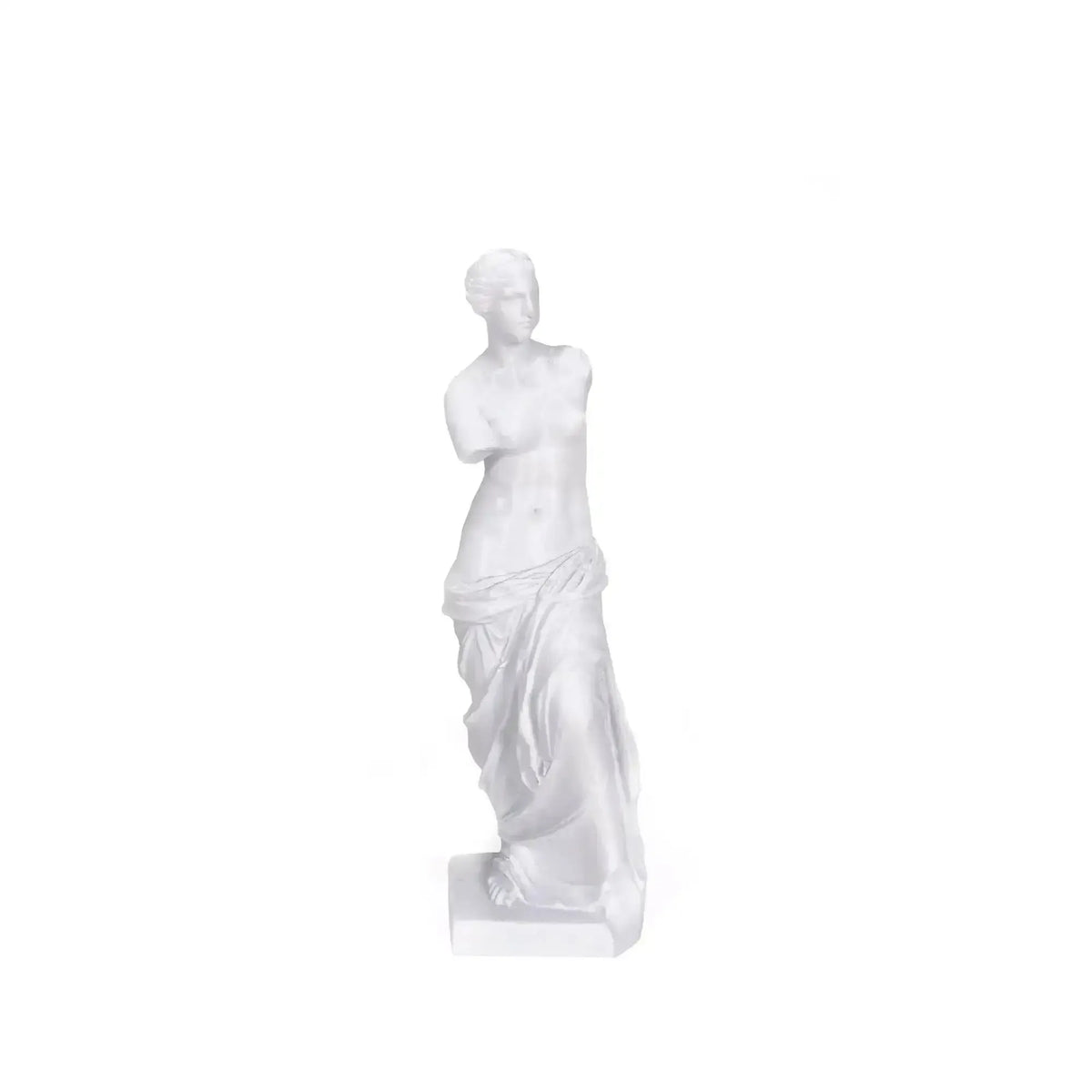 Venere di Milo in PLA bianco, vista frontalmente con ampio margine bianco.