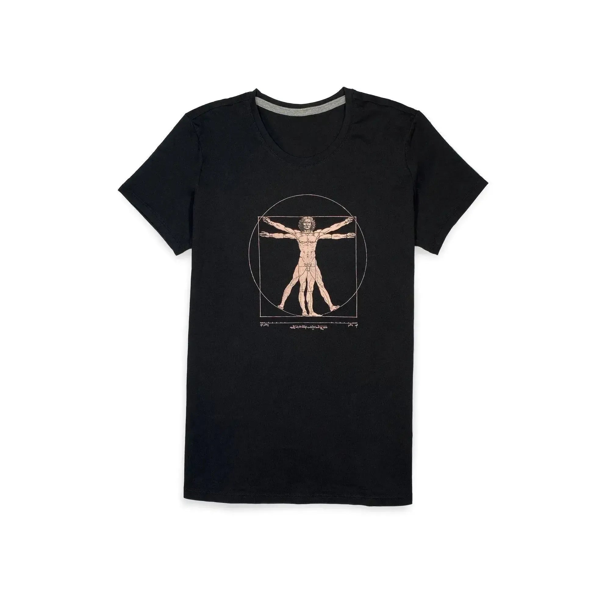 Black women's T Shirt with Vitruvian Man print by Leonardo Da Vinci 