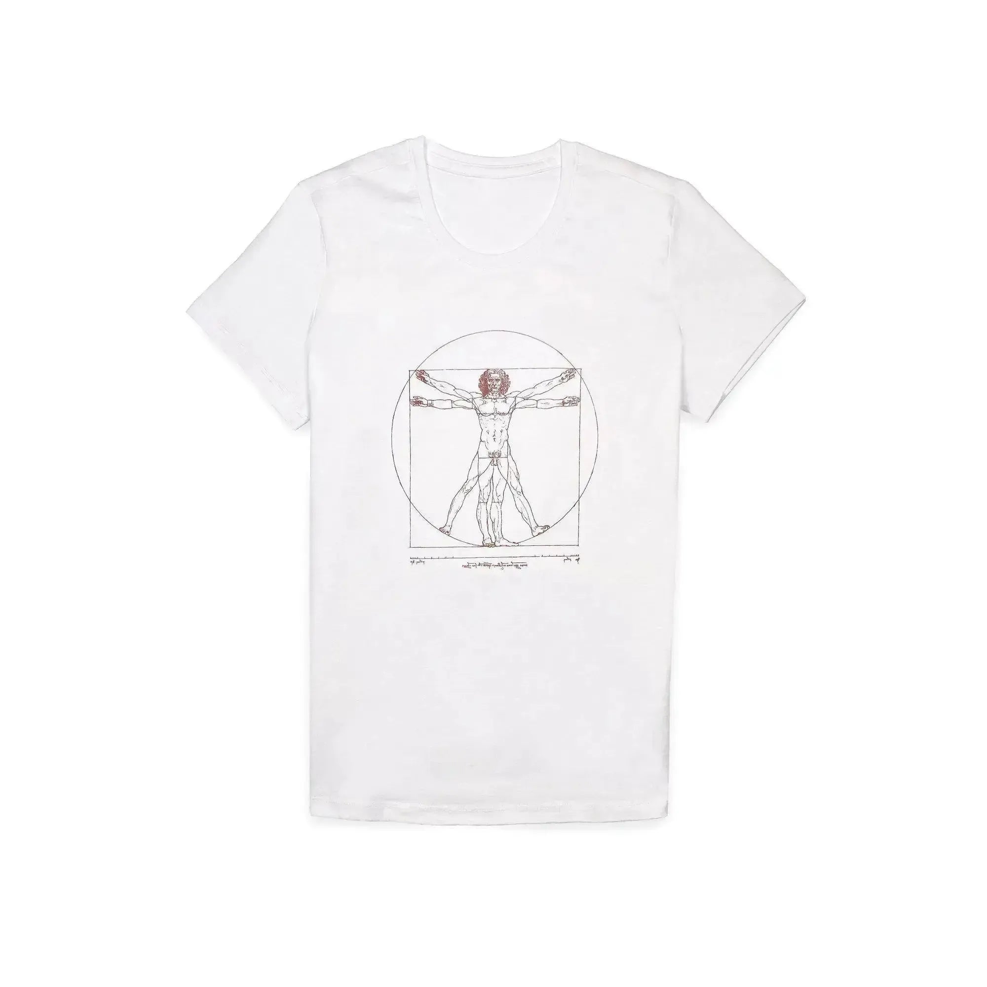 White women's T Shirt with Vitruvian Man print by Leonardo Da Vinci