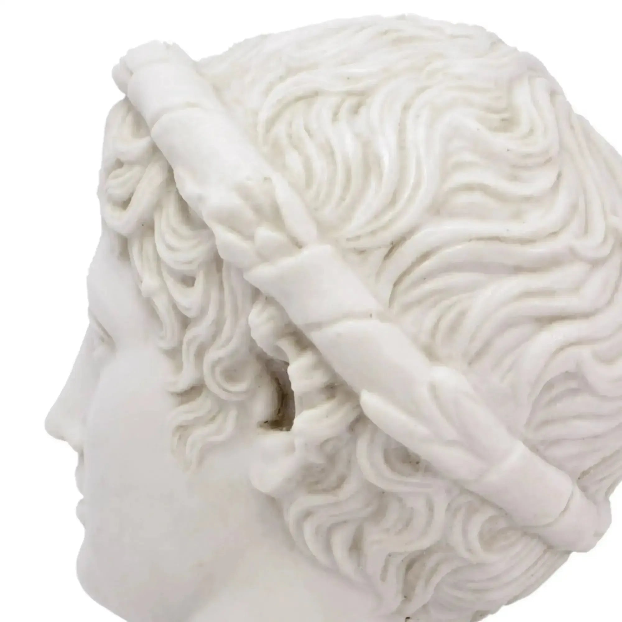 Details der Haare der Skulptur des Gottes Bacchus