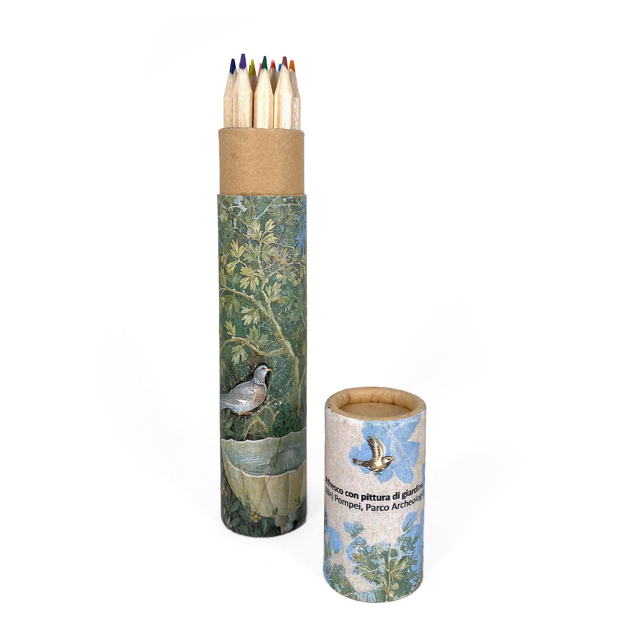 Boîte de 12 crayons de couleur avec graphisme de la Casa del Bracciale d’Oro – inspiration pompéienne