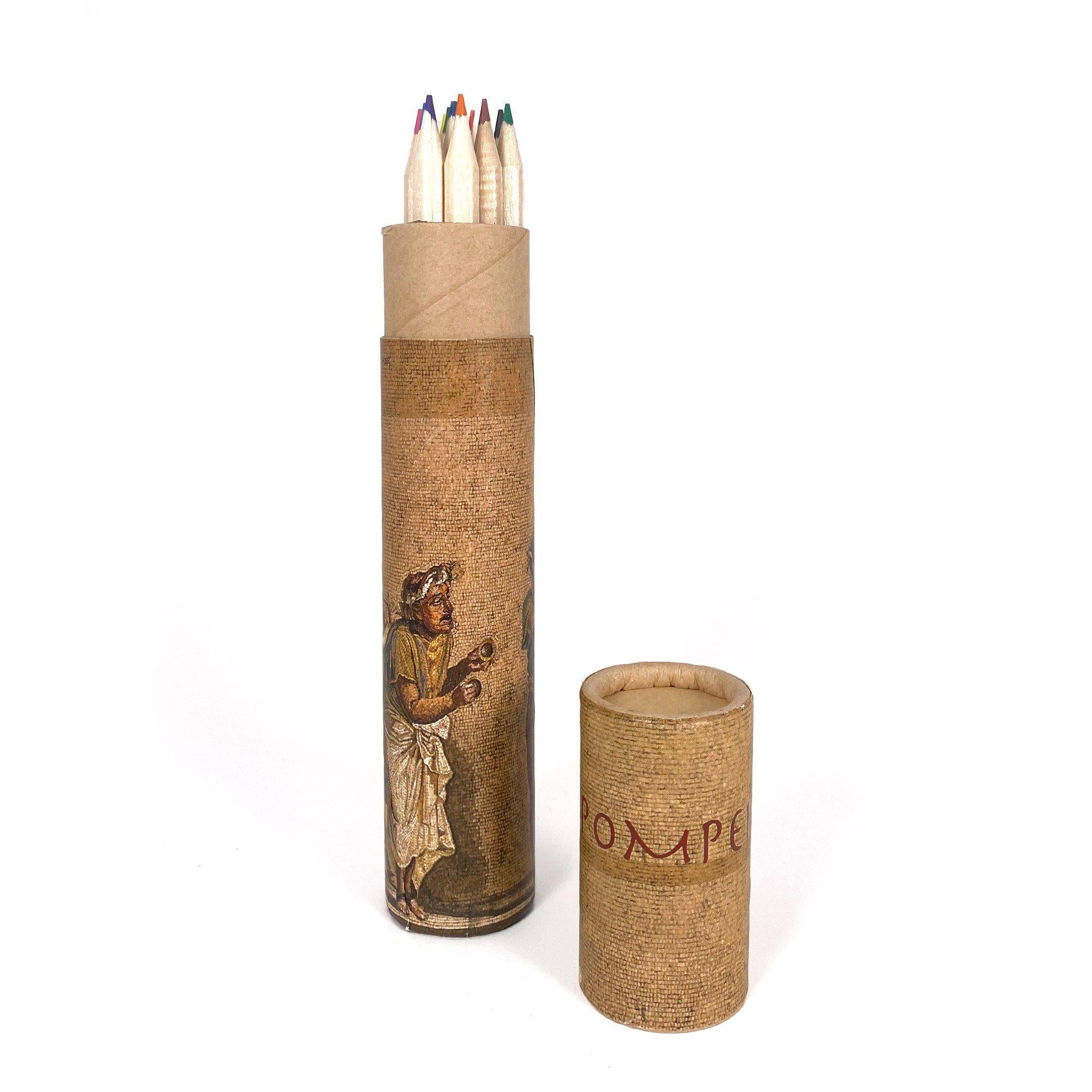 Set de crayons avec boîte illustrée de la fresque des Musiciens de Pompéi – culture musicale antique