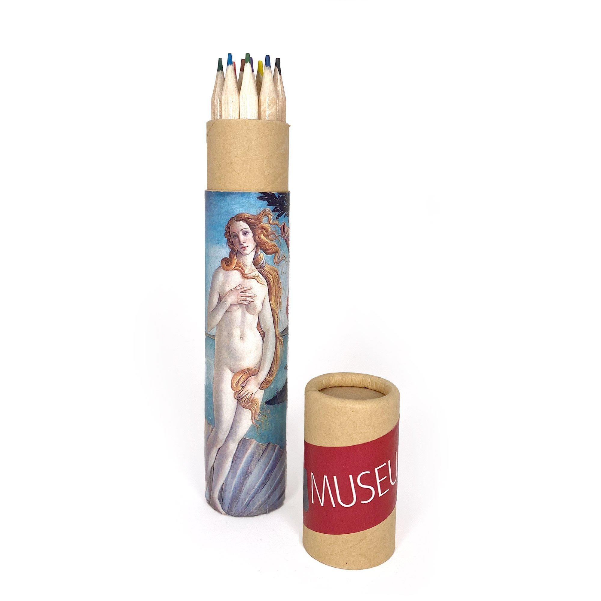 Boîte de crayons de couleur avec image de la Vénus pompéienne – beauté et art antique