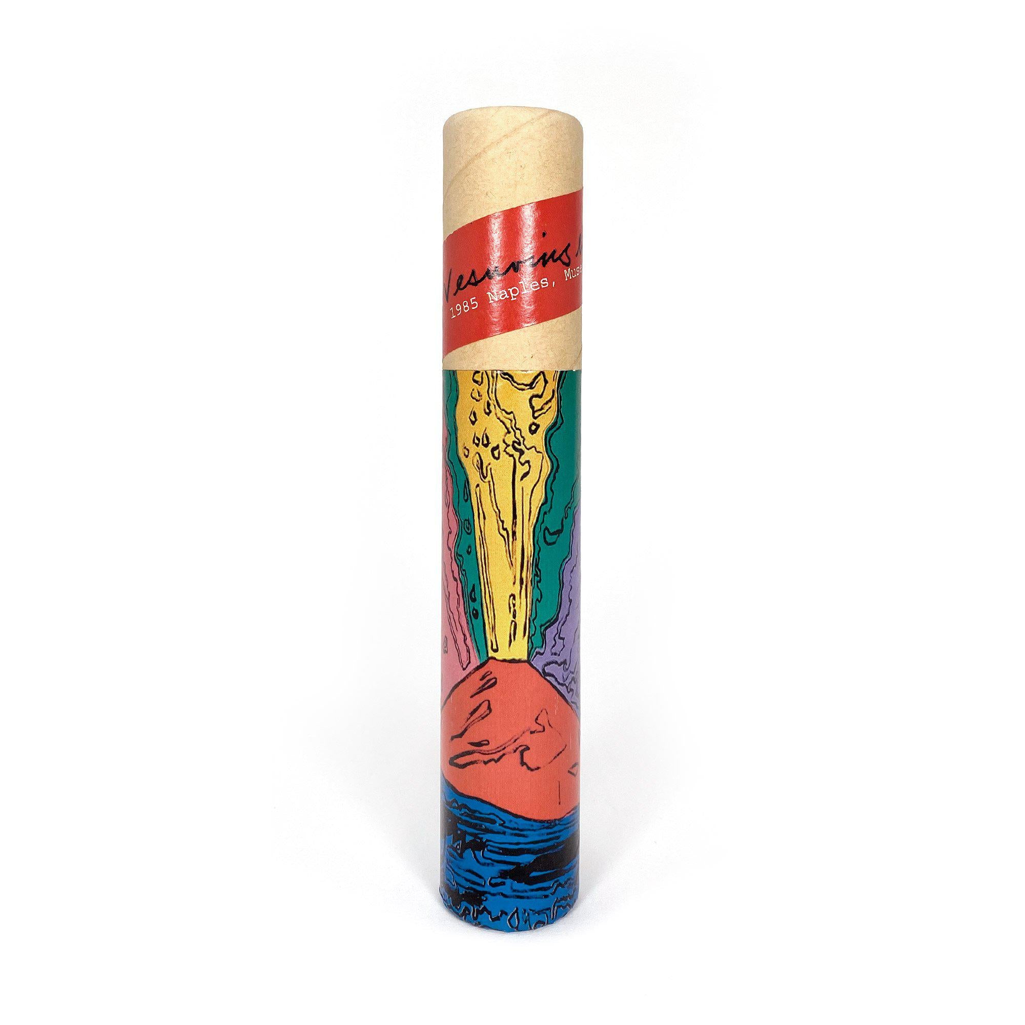 Boîte de crayons de couleur avec graphisme Pop Art du Vésuve – inspiration d’Andy Warhol (1985)