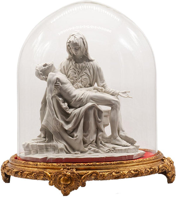 Piedad de Miguel Ángel - Estatua de porcelana biscuit de Capodimonte con campana de cristal