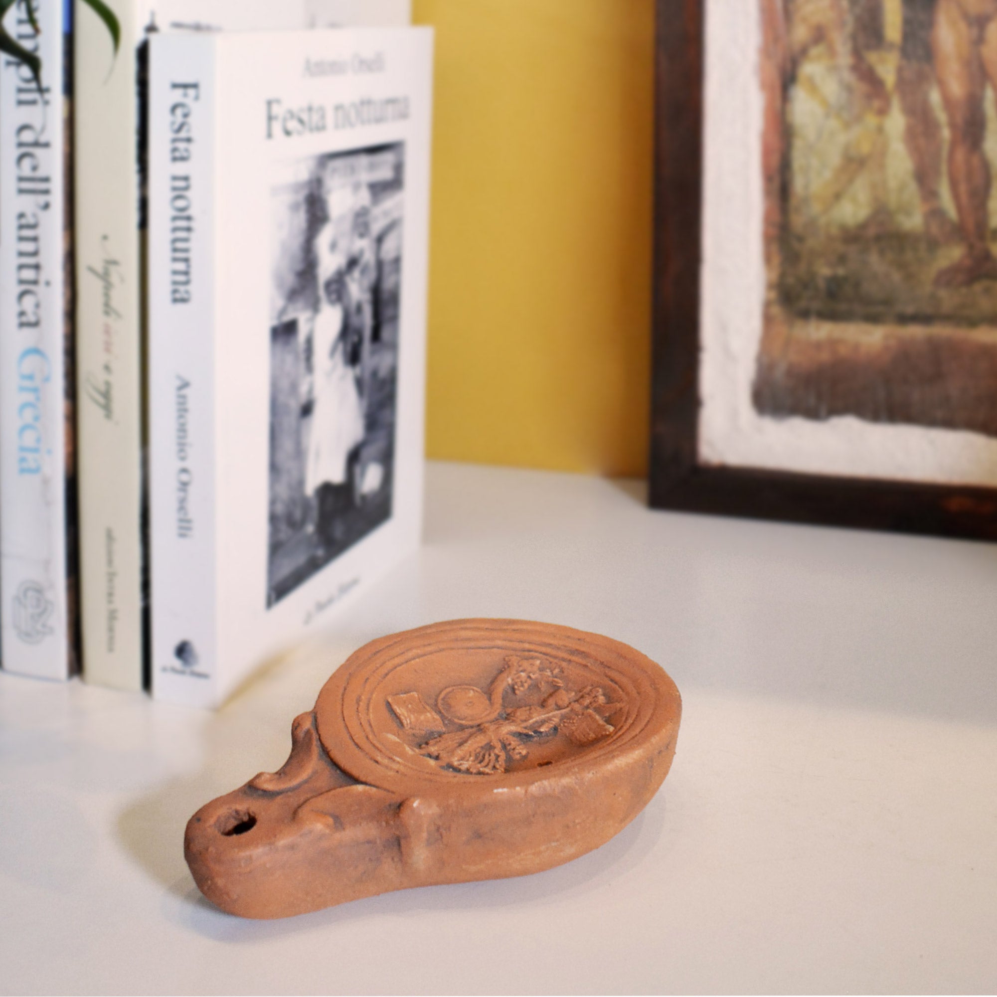 Oil Lamp Goddess Fortuna in Terracotta