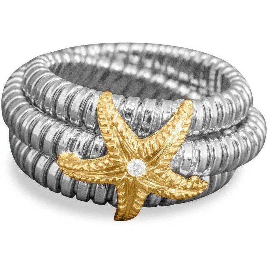 Anello 3 giri con Stella Marina in ORO 18K e Diamante-Museum Shop Italy