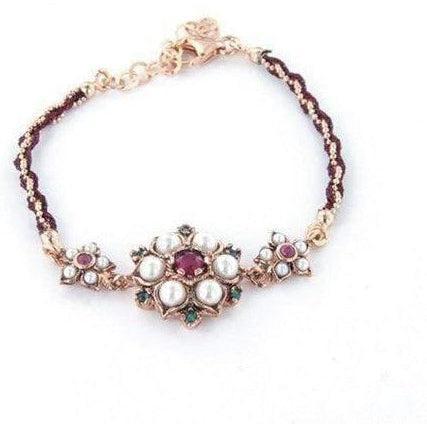 Bracelet With Flower Natural Stones and 925 Silver Pearls
