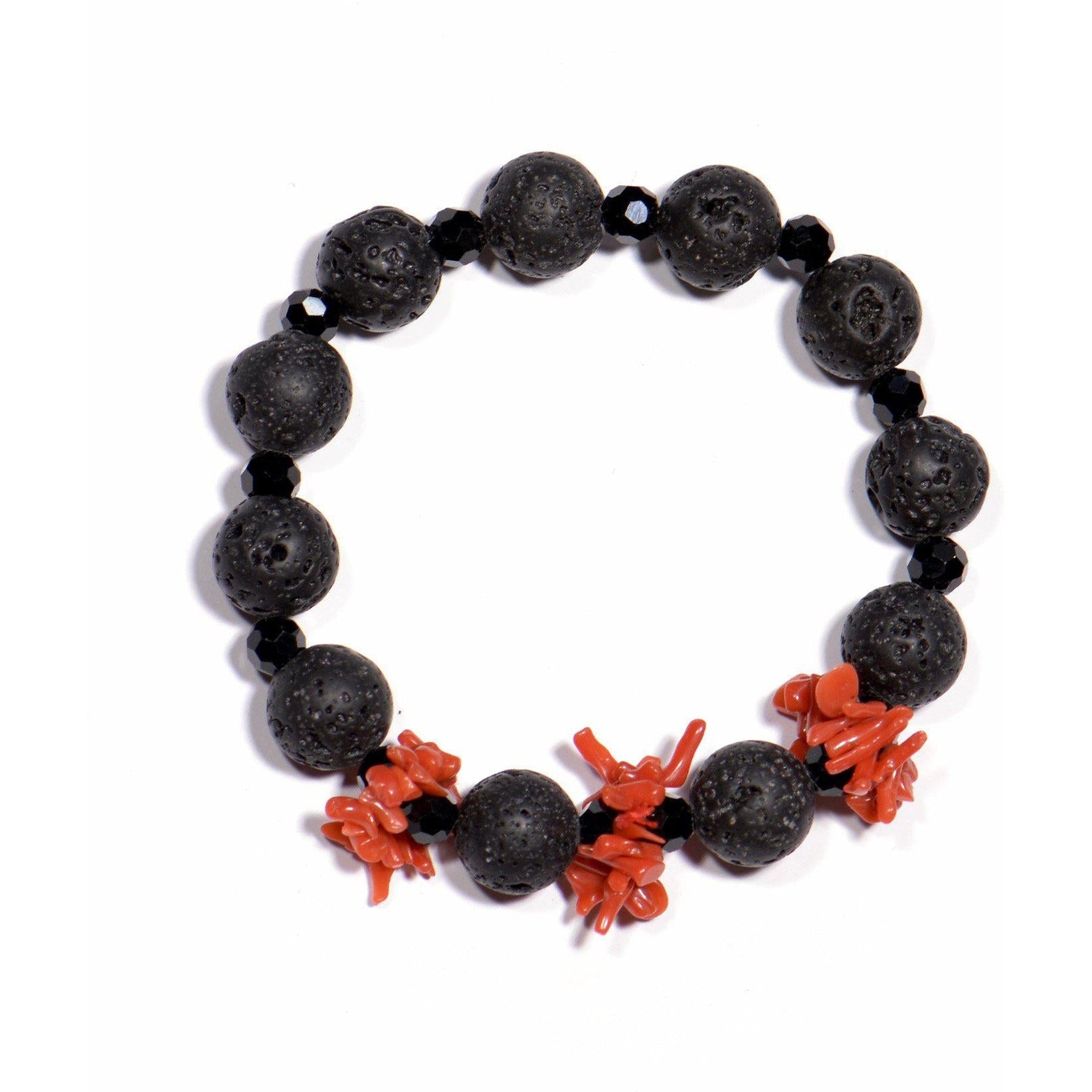 Bracelet with red coral, lava stone and onyx
