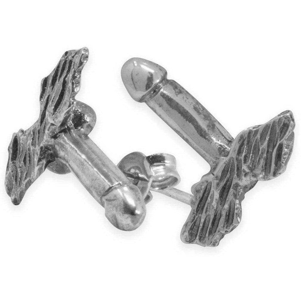 Boucles d'oreilles lobe avec Phallus ailé de Pompéi Argent 925-Boutique Musée Italie