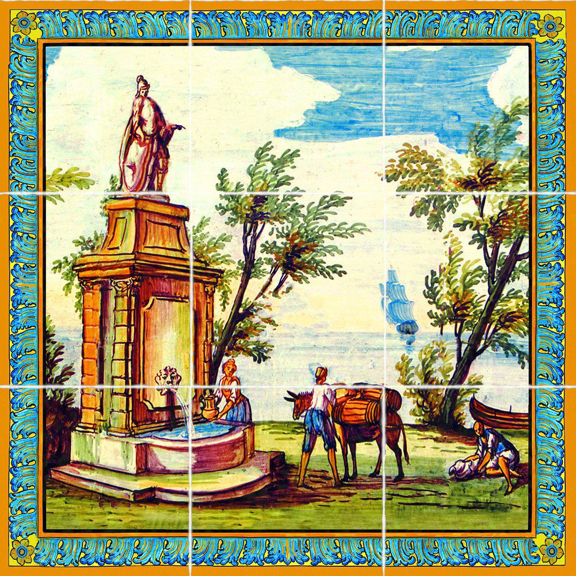 60 x 60 cm panel for tables or coverings, decorations of the majolica tiles from the Cloister of Santa Chiara - Terracotta - Museum Shop Italy