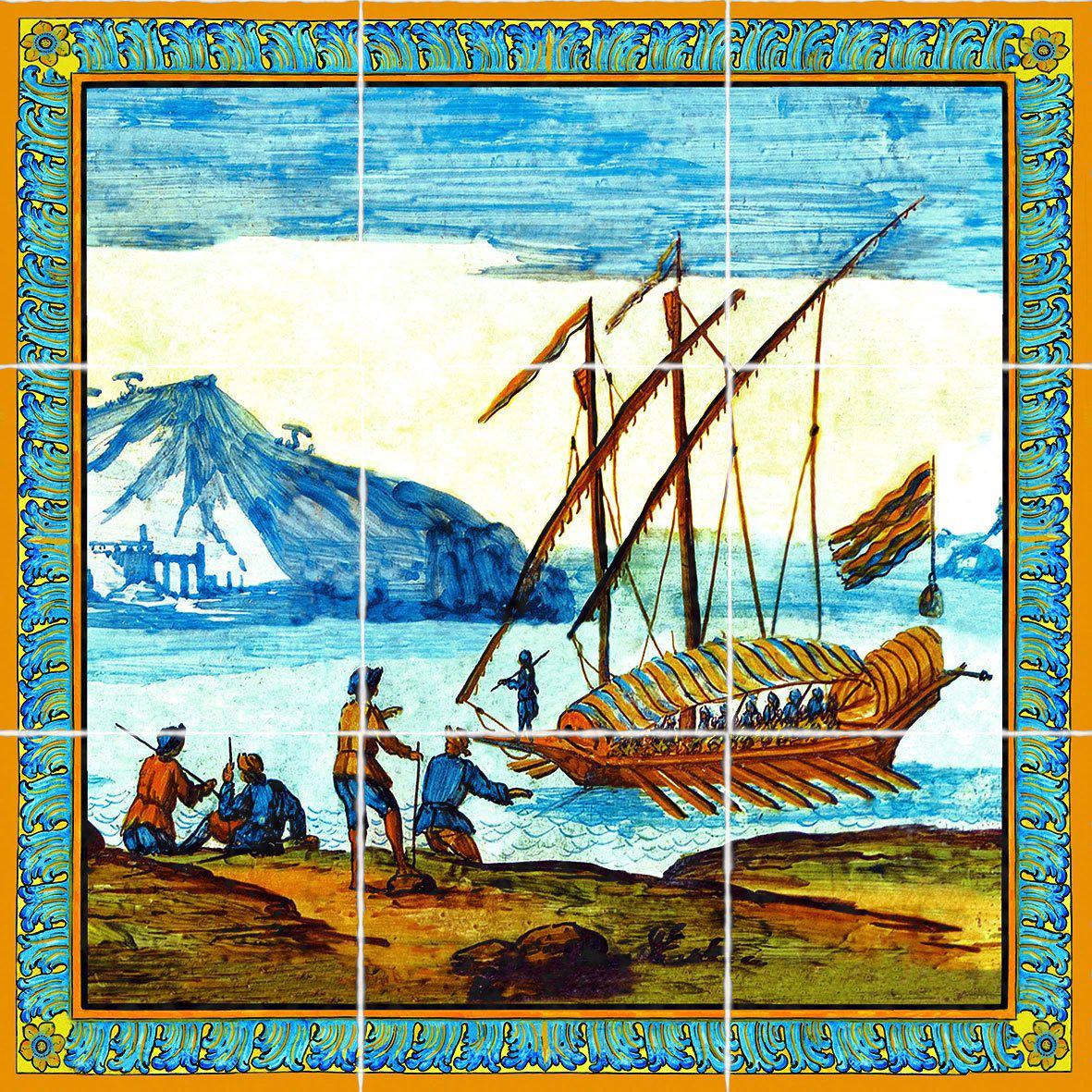 60 x 60 cm panel for tables or coverings, decorations of the majolica tiles from the Cloister of Santa Chiara - Terracotta - Museum Shop Italy