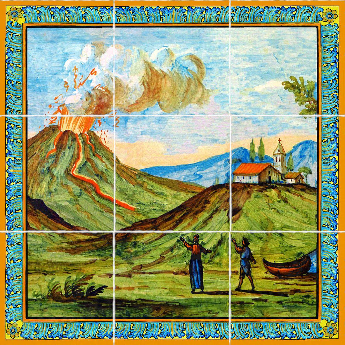 60 x 60 cm panel for tables or coverings, decorations of the majolica tiles from the Cloister of Santa Chiara - Terracotta - Museum Shop Italy