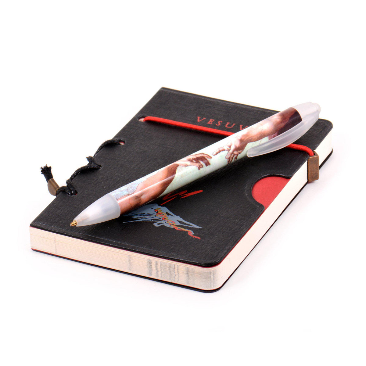 Pen inspired by the detail of Michelangelo's Creation of Adam on Vesuvius notebook