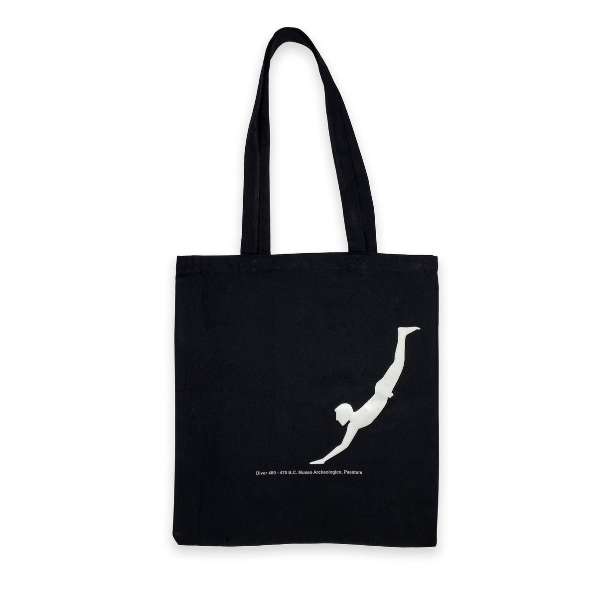 Shopper-Tasche "Taucher von Paestum" aus schwarzer Baumwolle