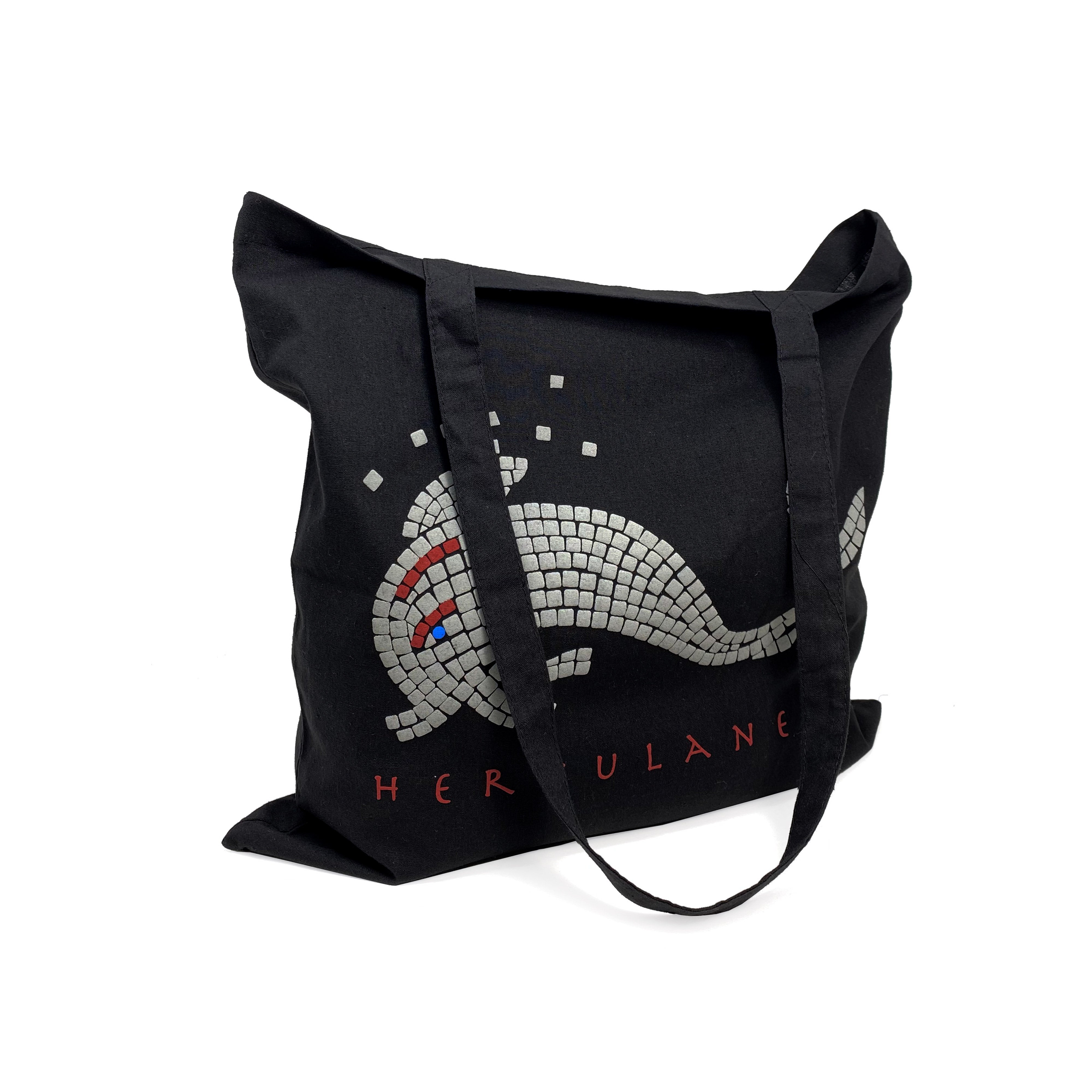 Borsa shopper Herculaneum con delfino in cotone nero