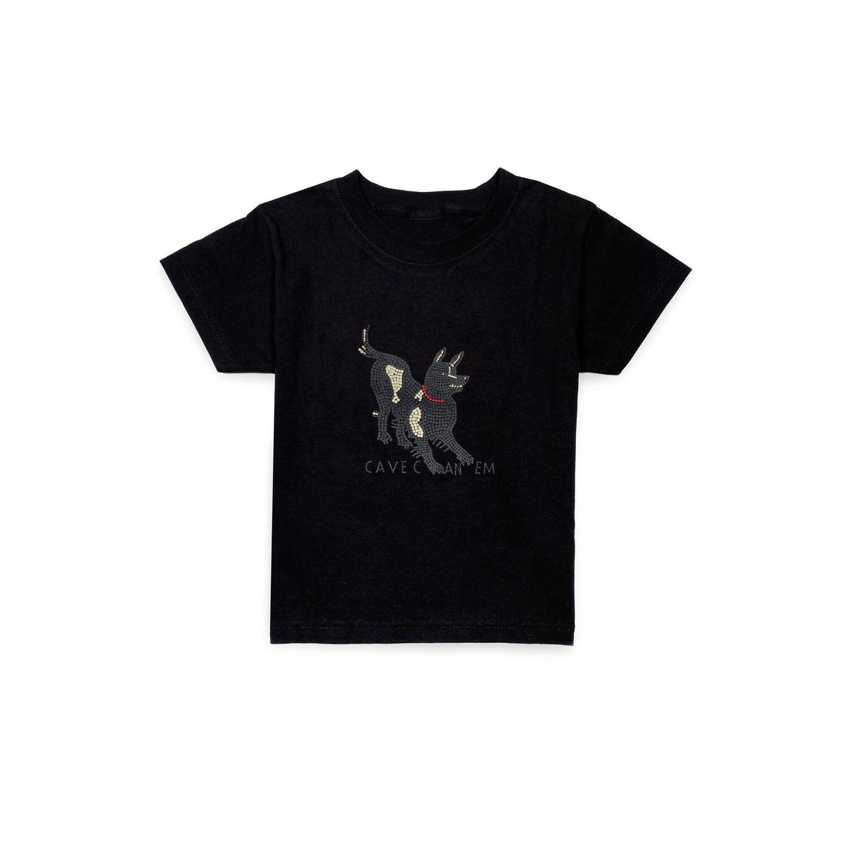 Camiseta de algodón para niños con estampado "Cave Canem" inspirado en el mosaico de Pompeya.