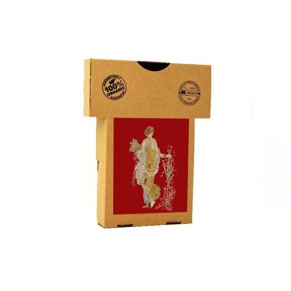 T-shirt donna in cotone con stampa artistica ispirata alla dea Flora.